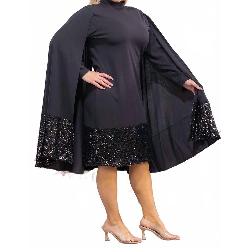 NEW KAREN KANE high neck midi dress with cape in black - Picture 3 of 3